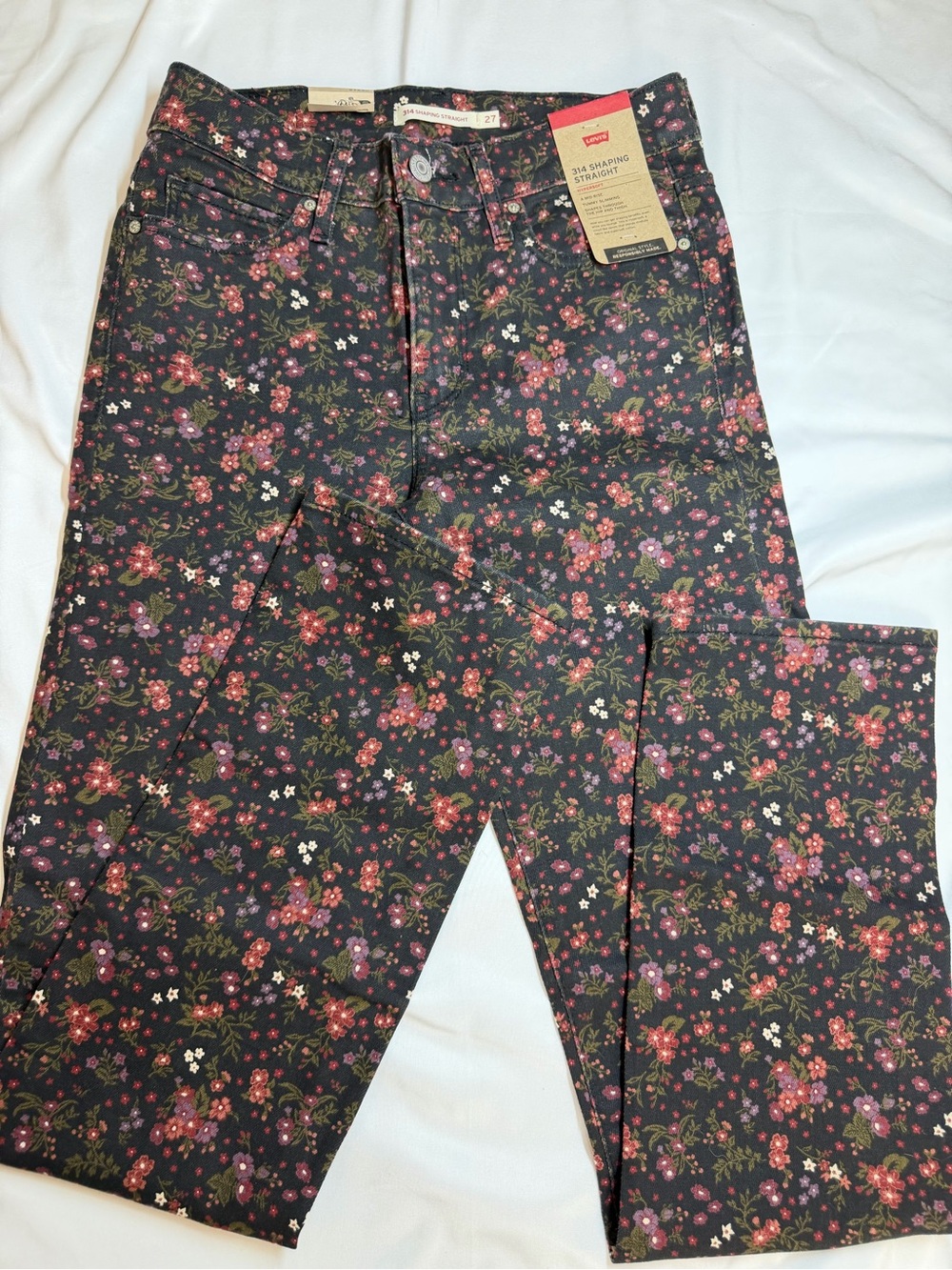 Levi's Women's Straight Floral Jeans - Black with Pink & Green